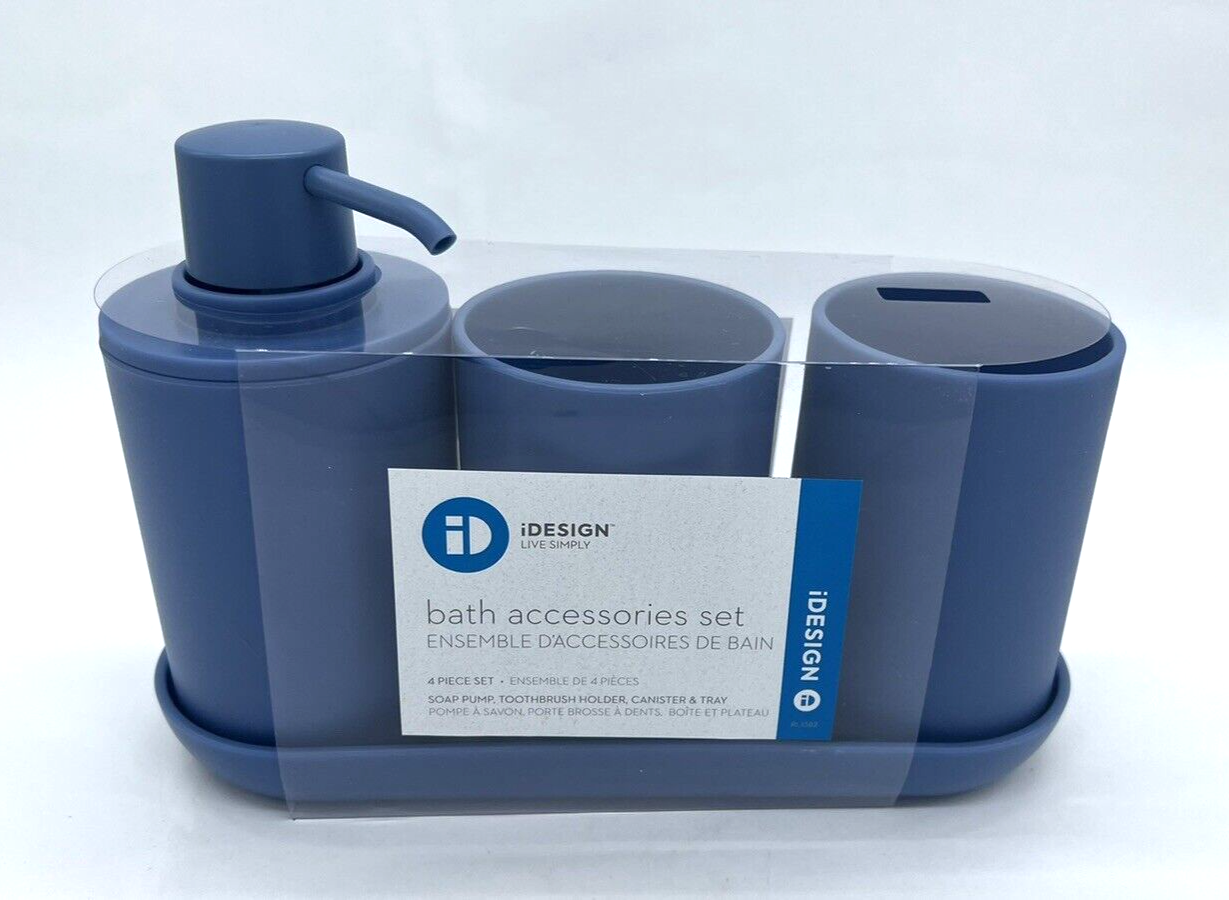 iDesign Bathroom Accessories Set, dust blue, 4Piece Soap Pump