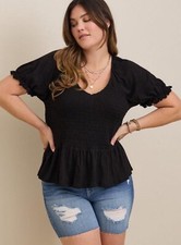 NWT Torrid Cotton Modal Slub Smocked Short Sleeve Babydoll Size 4X Black