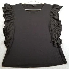 Marc New York Top Women’s Medium M Black Short Pleated Sleeve Blouse Stretch Fun