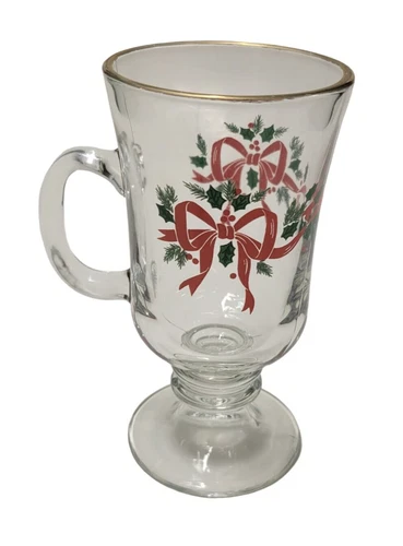 Christmas Glasses Vintage Holiday Mugs 2 Piece Set Libbey Gold Trim Holly Irish.