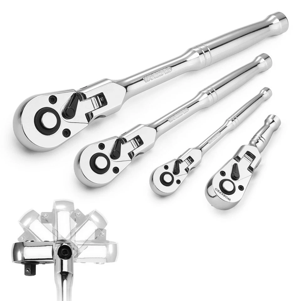 WORKPRO 1/4"/3/8"/1/2"Drive/ 3/8" Stubby Flex Head Ratchet Set 72-Tooth Ratchet - Image 2 of 4