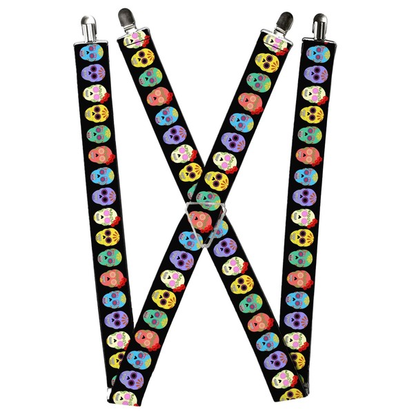 Buckle-Down Suspenders, Painted Sugar Skulls Black Multi Color (Us Import)-image