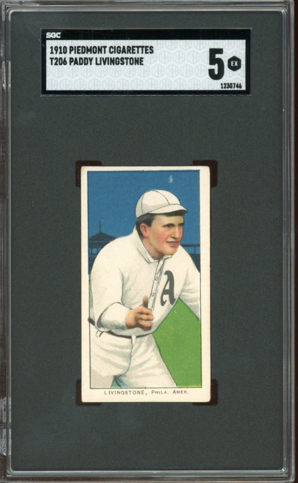 1909-11 T206 Piedmont Cigarettes Baseball Paddy Livingstone SGC 5