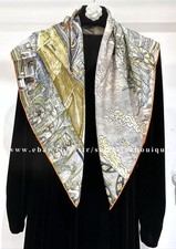 Sallys Jacquard 18 Momme Twill Silk Wrap Scarf City Horse 2 Face Print Shawl 35"