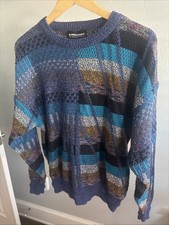 Vtg Expressions International Mens XL Abstract Blue Black Sweater Cosby 90s 80s
