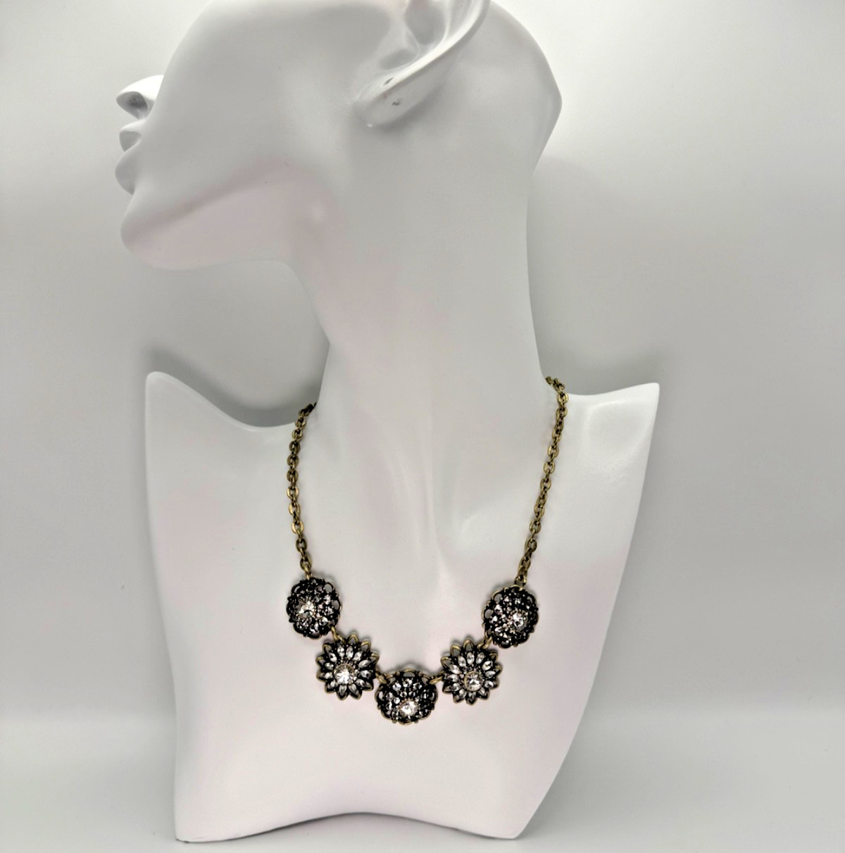 Adornable.u Crystal Flower Statement Necklace Ant… - image 3