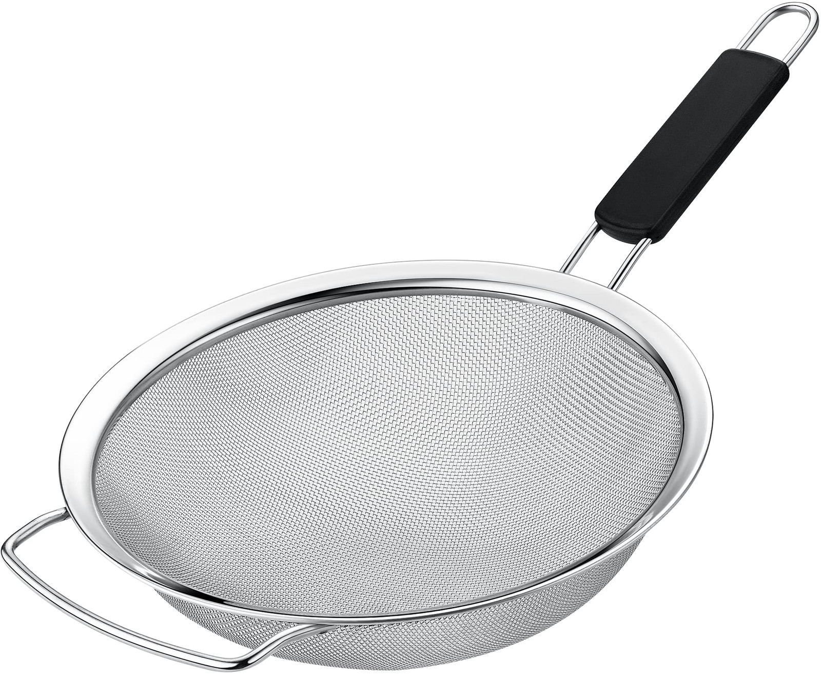 9-Inch Large Fine Mesh Strainer with Ergonomic Rubber Handle for Precise Sieving