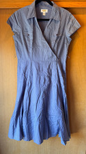 Talbots Women's Petite Sz 10 Side Zip Midi A-Line Dress 100% Cotton Blue Preppy