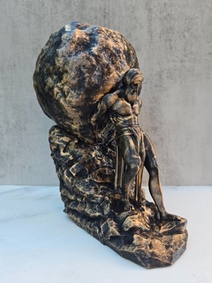 Sisyphus Statue   3D Printed Mythology Sculpture with Hand-Painted Bronze Finish