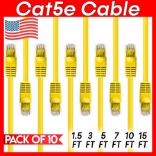 10 PACK Cat5e Cable Yellow Cat 5 Patch Cord Ethernet RJ45 Connectors LAN Wire