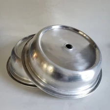 2 Vtg DuraWare Aluminum 164 Vented Dome Insulated Dinner Plate Food Covers 10.5"