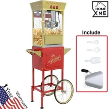 12oz Popcorn Machine w/ Cart Popcorn Maker w/ Wheels & Stainless Steel Kettle
