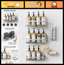 5 Pack Rustproof Shower Caddy Shelves, No Drill Bathroom Organizer with Soap Hol
