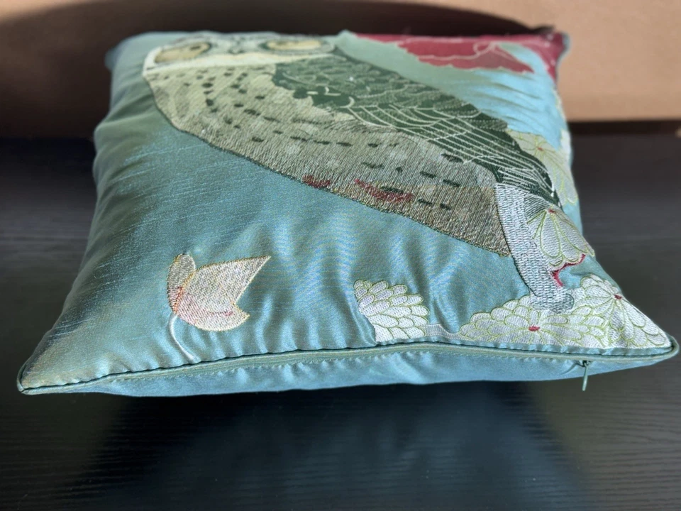 Owl With Flowers 13 X 13" Embroidered Decorative Sofa Throw Pillow - Image 2 of 4