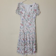 EUC Forever 21 SM Tiered Short Puff Sleeve Lined Back Zip V-Neck Maxi Dress****