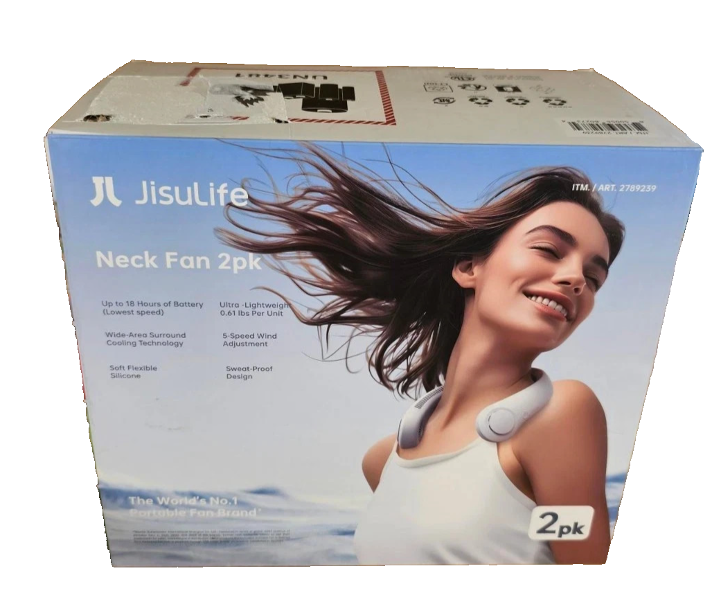 JISULIFE Portable Neck Fan Upgraded, 5 Speeds, Gray - 2 Pack