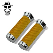 Original Lowrider Custom Swirl Velour Handlebar Grips 7/8" x 130mm–Chrome/Yellow
