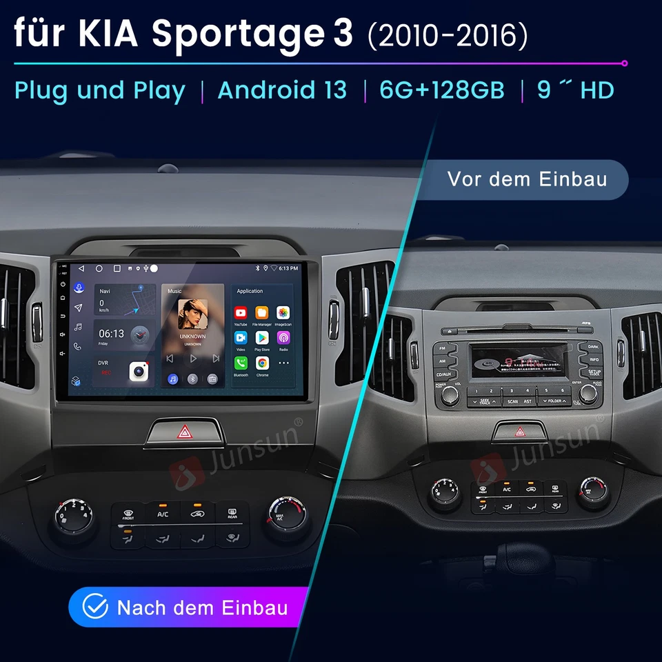 6+128GB Für KIA Sportage 3 2010-2016 Android 14 Carplay Autoradio Navi RDS WIFI - Bild 3 von 4