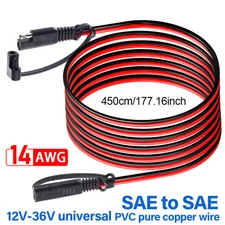 15ft SAE To SAE Battery Cable Tender Terminal Connector 14AWG Extension Cord USA