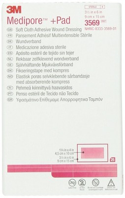 3M    +Pad Soft Cloth Adhesive Wound Dressing, 3569, Dressing - 3-1/2 in x 6 ...