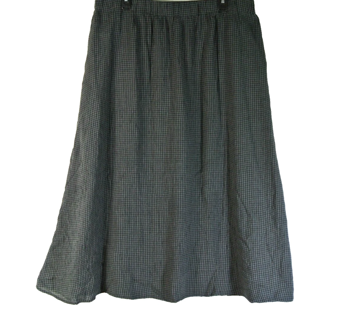 NEW Eileen Fisher Organic Linen Gathered Skirt Plaid Gray/Black Size XL #P3755
