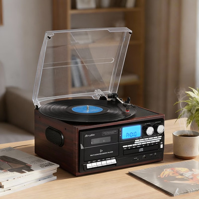Record Player 10 in 1 3 Speed Bluetooth in/out Turntable CD Cassette Player AM/
