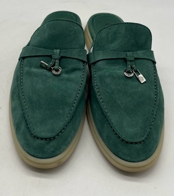 Loro Piana Charms Walk Babouche Suede Loafer Mule in Green sz 39