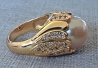 Huge 12.7mm South Sea Golden Pearl Ring Gold Plated 925S