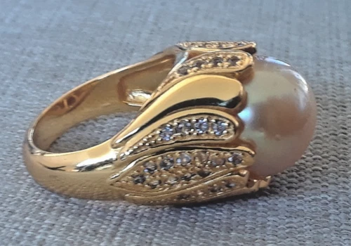 Huge 12.7mm South Sea Golden Pearl Ring Gold Plated 925S