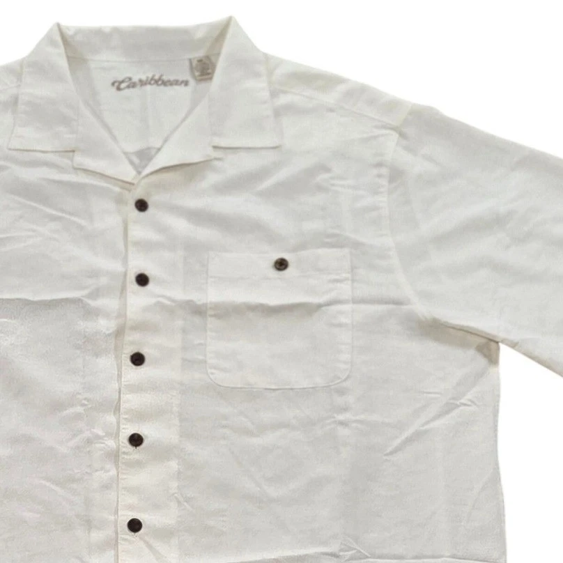 Caribbean Button Up Shirt Camp Collar Short Sleeve White Modal Blend Mens 2X