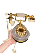 VTG Godinger French Style Crystal Phone W/ Push button Crystal- Brass Phone 1990