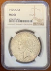 1925 S NGC MS61 Peace Silver Dollar
