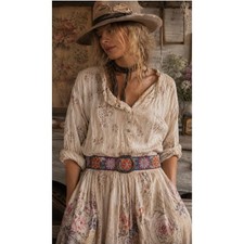 Jenny Krauss Prairie Flower Wool Belt M Boho Western Embroidered Cottage Artisan
