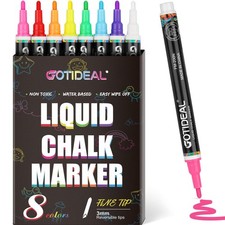 Liquid Chalk Markers, Fine Tip 8 Colors Washable Window Chalkboard Glass Pens...