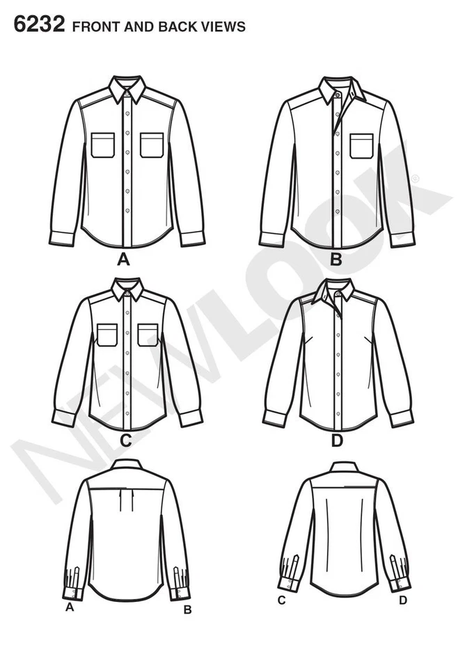 Misses And Mens Long Sleeve Button Down Shirt Sewing Pattern Sizes A 8 18 Xs Xl - Image 3 of 4