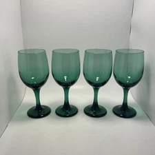 90's Libbey PREMIERE DARK JUNIPER Green Stem 11oz Wine Golbet Glasses Set of 5