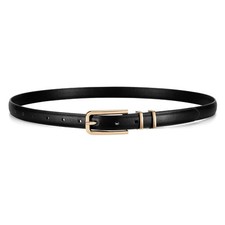 Women's Skinny PU Leather Belt Thin Waist Belt with Gold Buckle for Jeans Pants