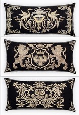 Kissenhülle Dekokissen Sofakissen Deko Kissen Gobelin Wappen Barock Gold Schwarz