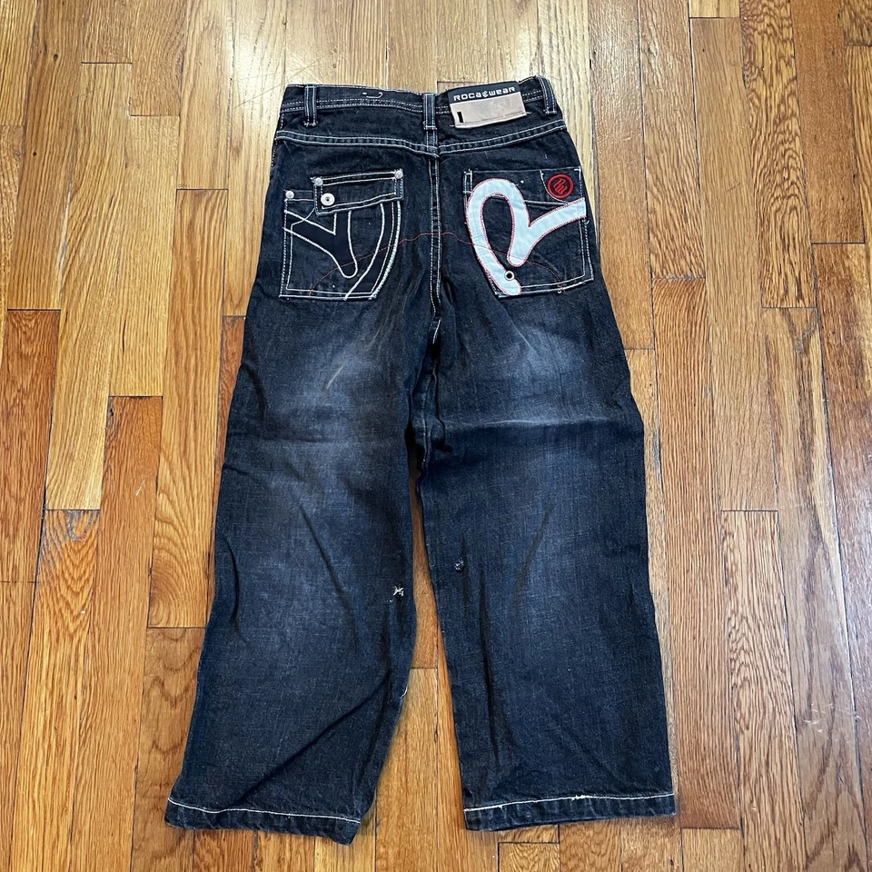 Rocawear джинсы черный вышитые карманы джинсовой ткани Streetwear размер 7 X Y2K - Изображение 2 из 4