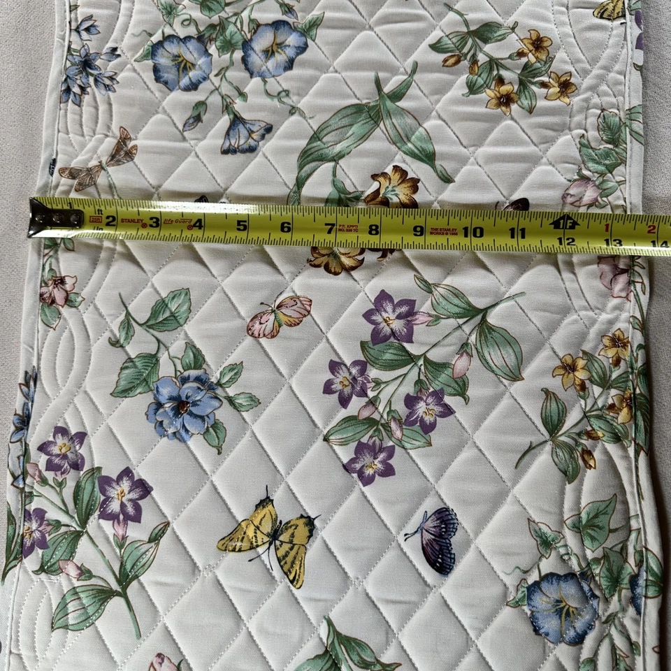 Lenox Butterflies and Floral Motif Table Runner Quilted All Cotton 67" X 14"   - Image 3 of 4