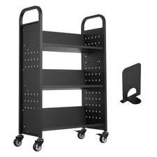 3-Tier Rolling Book Cart Single Sided V-Shaped Shelves Book Truck in Black