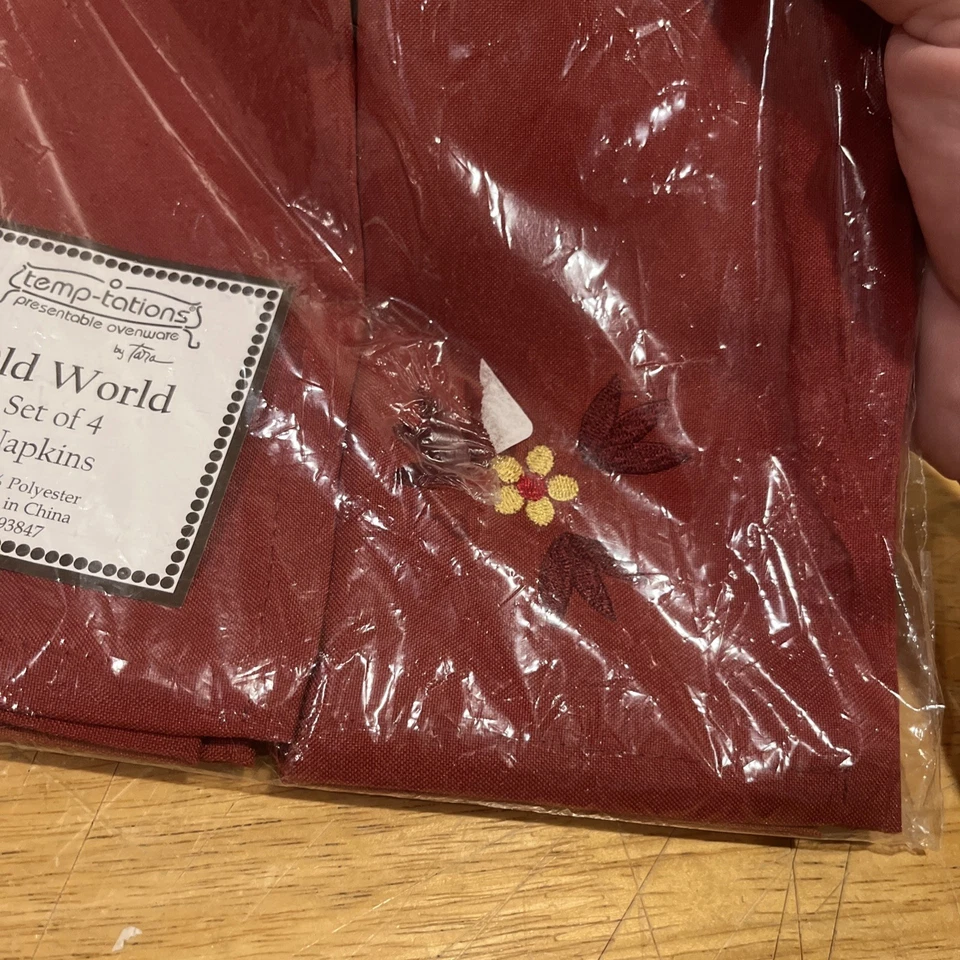 Old World Temp-Tations Burgundy Floral 4 Napkins Maroon Red Flower Temptations - Image 3 of 4