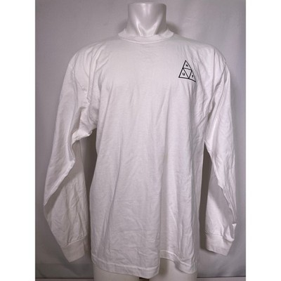 HUF Triangle Logo White Graphic Print Long Sleeve Casual T-Shirt Men's LARGE