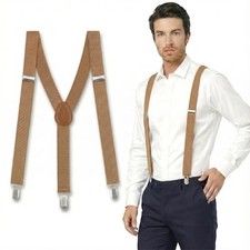 Men's Suspenders Adjustable with Elastic,Y-Back Clip on suspender for Men Brown