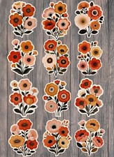 Retro Style Poppy Die Cut Vinyl Stickers Set Scrapbooking Laptop Waterbottle