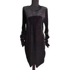 Vince Camuto Size M Dress Black Sparkle Velvet Long Sleeve Shimmer Metallic