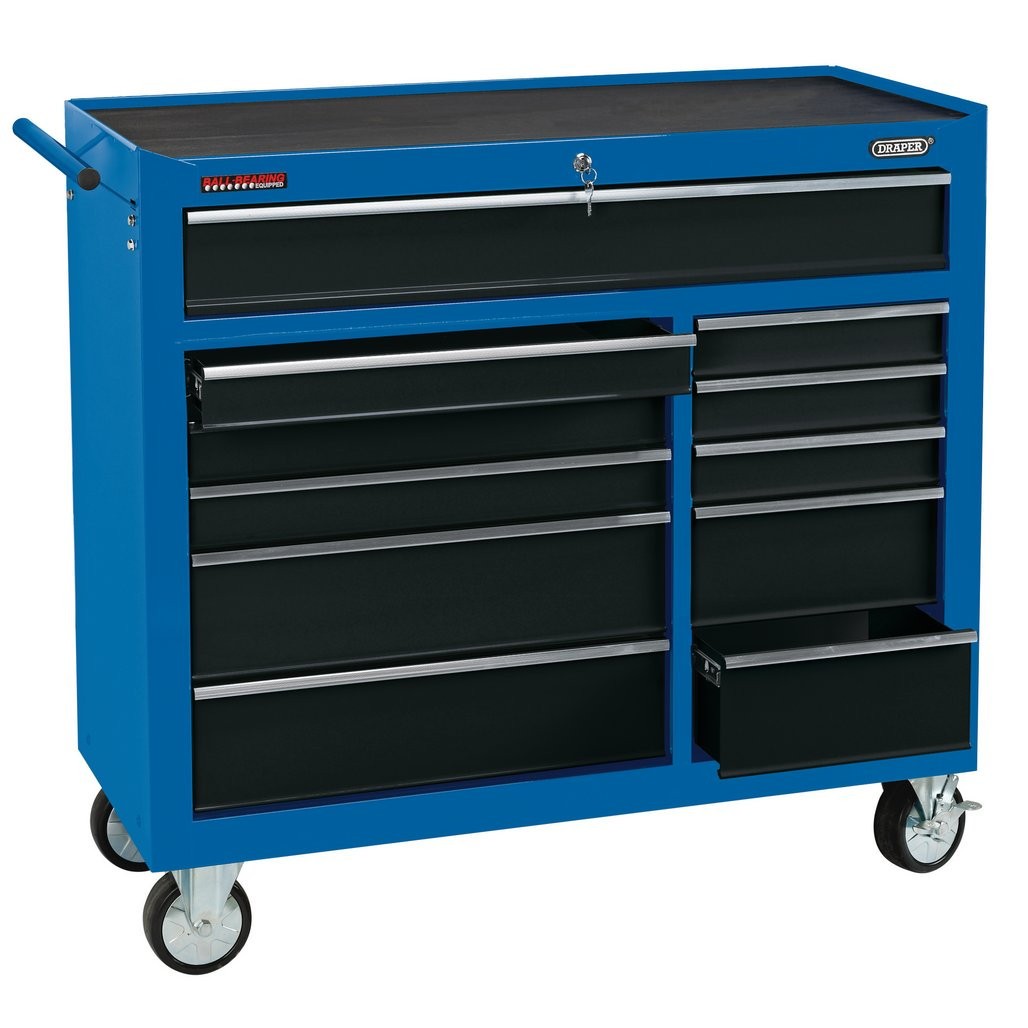 Roller Tool Cabinet 40"", Rollcab, Storage Box, 11 Drawer, Blue, Draper 15222