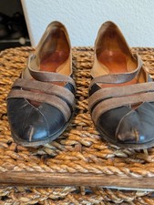 Cydwoq Women's Vintage 36 Flats Black With Brown Leather Cross Straps