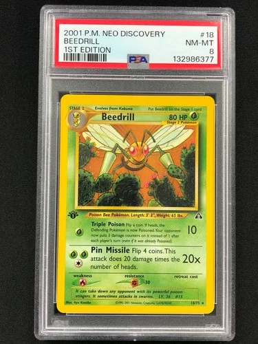 Pokemon 2001 Beedrill 1st 18/75 Neo PSA 8