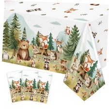 3Pcs Woodland Baby Shower Decorations Tablecloth, Baby Boy Large Size 54 x 108